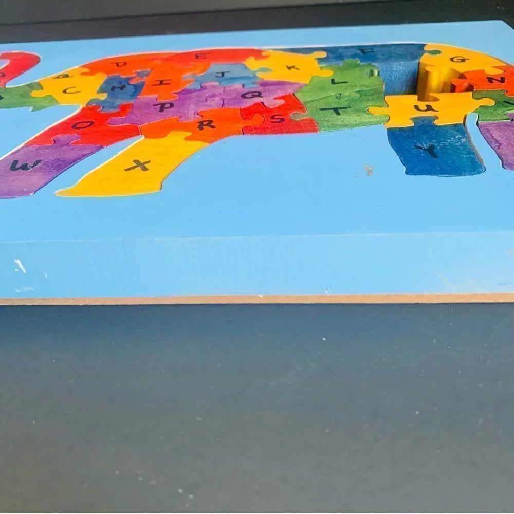 Handmade Chunky Wooden Elephant Alphabet Puzzle‎